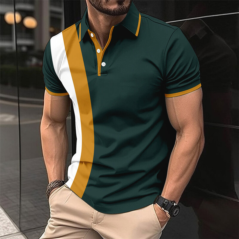 Kaus Polo pria, baju Polo pria ukuran Eropa mode bisnis saku palsu kasual lengan pendek kerah Polo kualitas tinggi musim panas