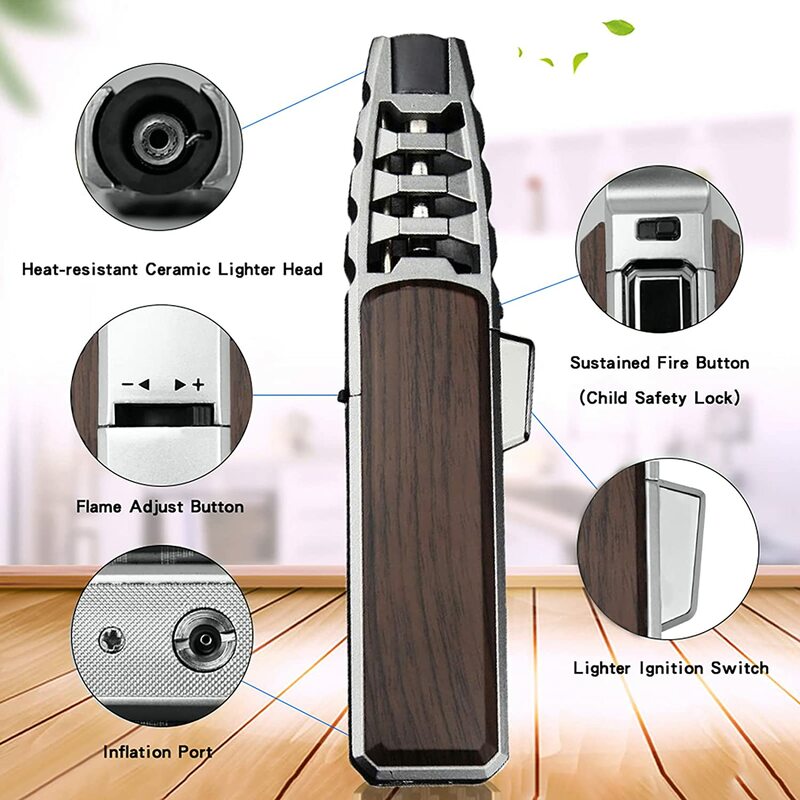 Kitchen BBQ Cigar Big Jet Flame Fire Torch Outdoor Powerful Flame  Camping Gun Lighter Mans Tools Without Butane Gas