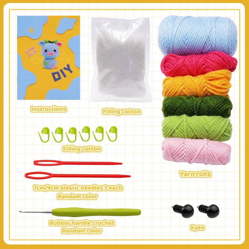 Kit completo de crochê para principiantes, animais animais DIY, tecidos à mão para adultos e crianças