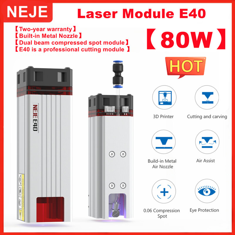 NEJE E40 Kepala Modul Laser 80W Sinar Ganda Fokus Tetap untuk Baja Tahan Karat/Ukiran Logam dan Alat Pemotong Kayu Profesional