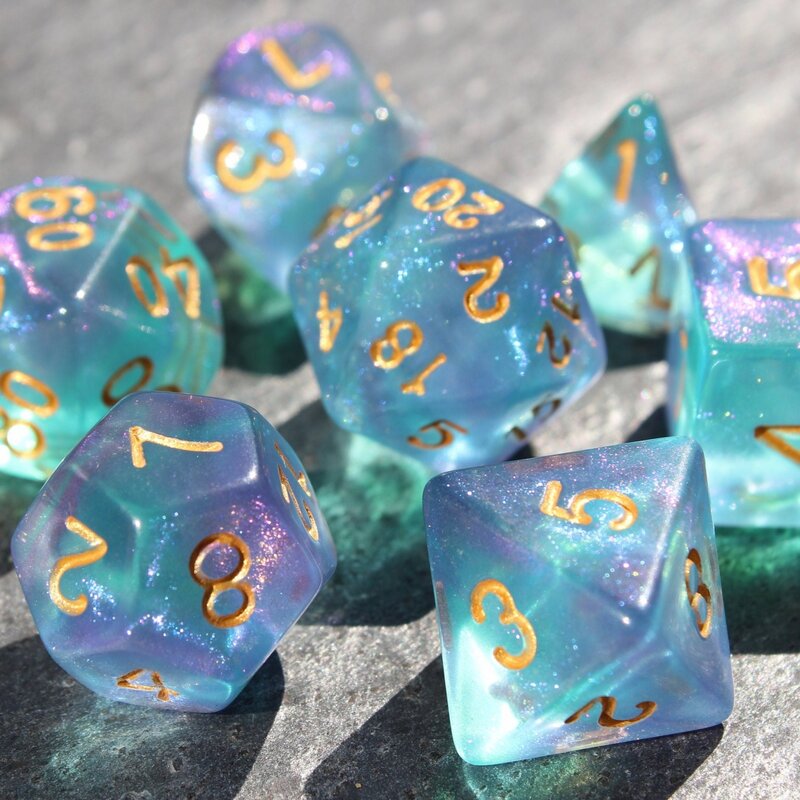 7Pcs/Set Blue Starry Sky Dice for DND Dungeons and Dragons Table Games D&D RPG Tabletop Roleplaying