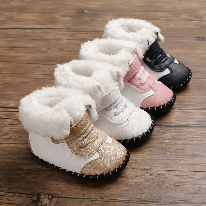 Baby PU Leather Snow Boots, sapatos de algodão, pelúcia quente, primeiros caminhantes, criança, meninos, tênis antiderrapantes, sapatos para meninas, inverno, novo