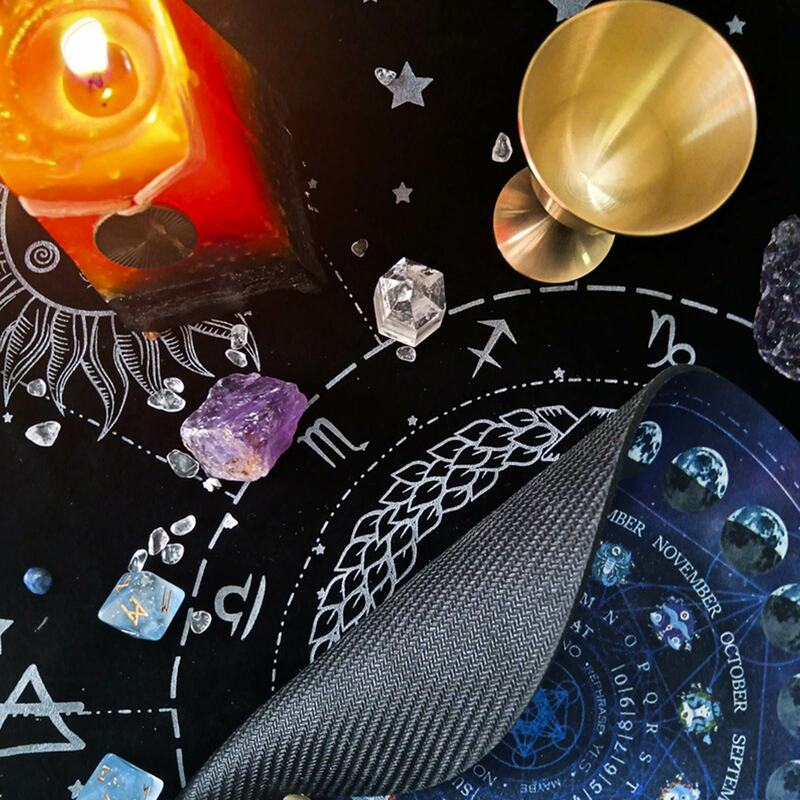 Paño de cartas de Altar Tarot, almohadilla de goma de cielo estrellado para adivinación, paño de cartas de Tarot, cielo estrellado, alfanumérico, mantel de mesa de Altar Tarot