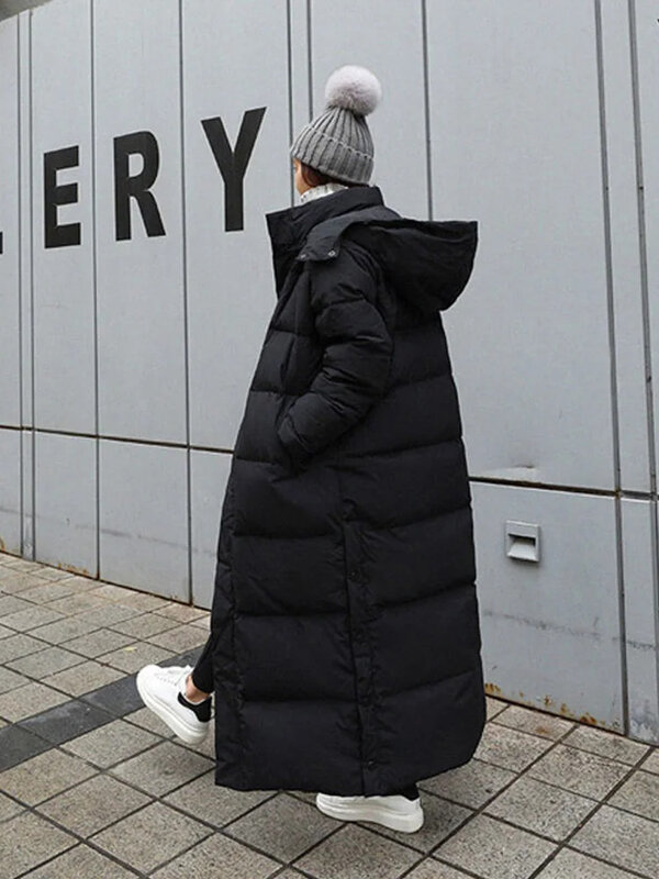 Женский пуховик, новинка зимы 2024, сверхдлинные толстые модные куртки-пуховики в Корейском стиле на белом утином пуху, женские куртки для женщин