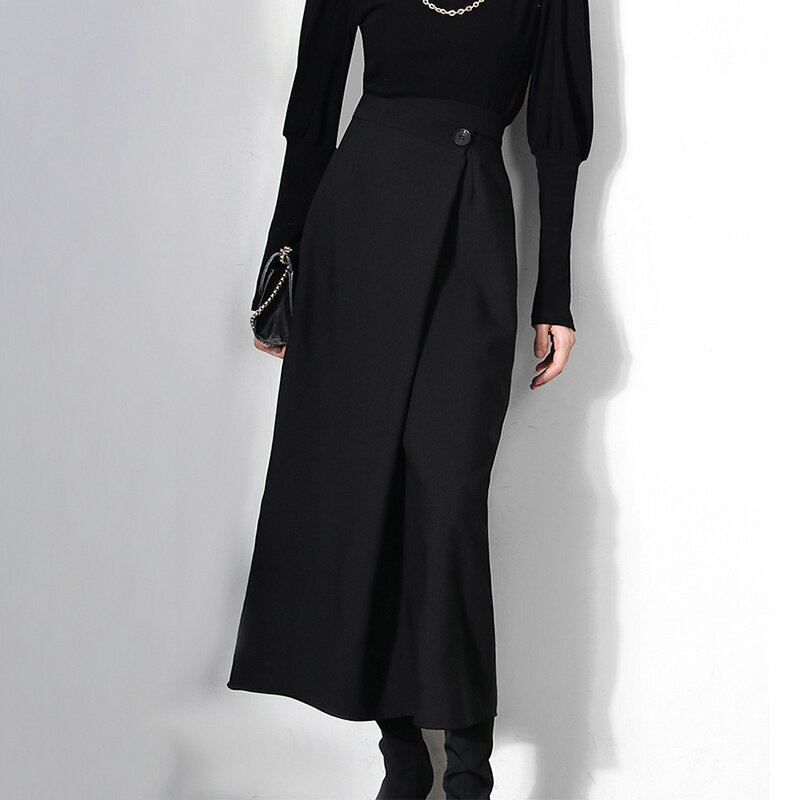 2023 불규칙 하이웨이스트 비대칭 여성 스커트, 캐주얼 스타일, 단색, 신상 패션, 가을