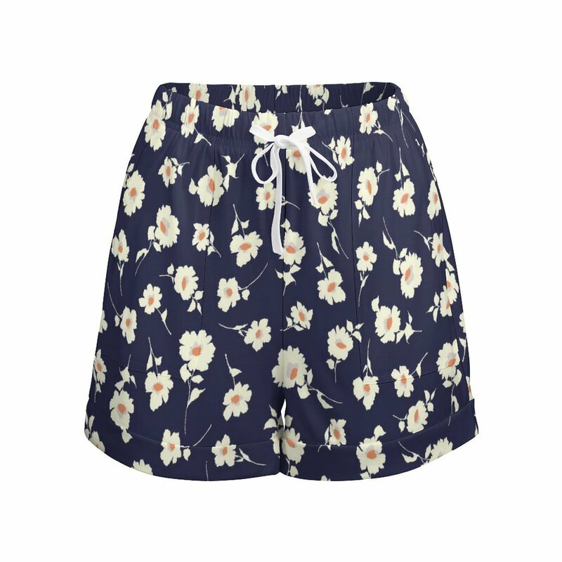 Shorts estampados fofos com bolsos, cintura elástica, shorts florais de flor, calça curta sexy extragrande, bottoms casual, verão