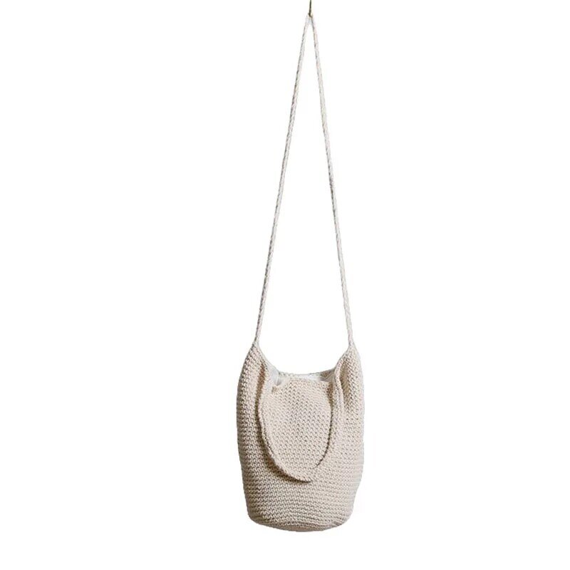 Women's Messenger Bag Tote Shoulder Bags Summer Cotton Fabric Woven Bags Casual Street Mobile Phone Bag Crossbody White