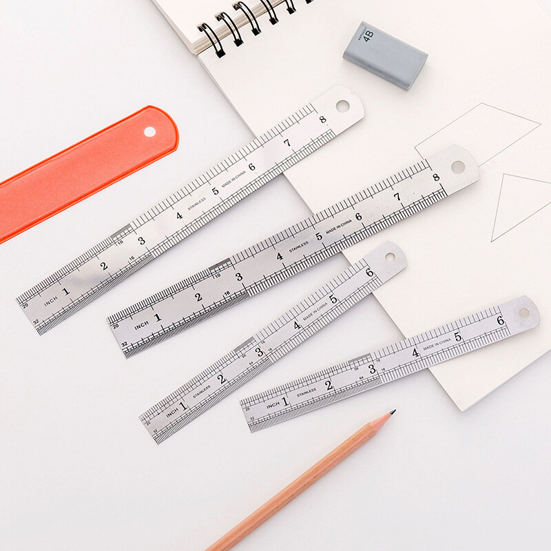 1Pcs Straight Ruler 15/20/30cm Stainless Steel School Geometry Math Office Design Draw Metal Thick Srong Laser Scale