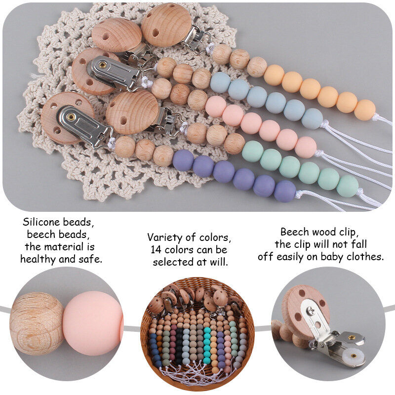 Baby Anti-drop Chain Pacifier Clips Silicone Beads Infant Nipple Appease Soother Chain Clips Dummy Holder Nipple Clip