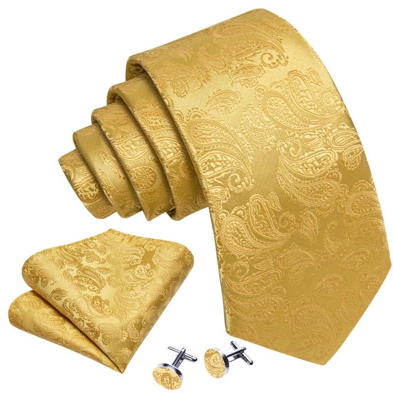 Barry.Wang-Conjunto de gravatas de suspensão de seda de luxo masculino, abotoaduras, clipe ajustável, gravata automática, casamento masculino, presente do negócio