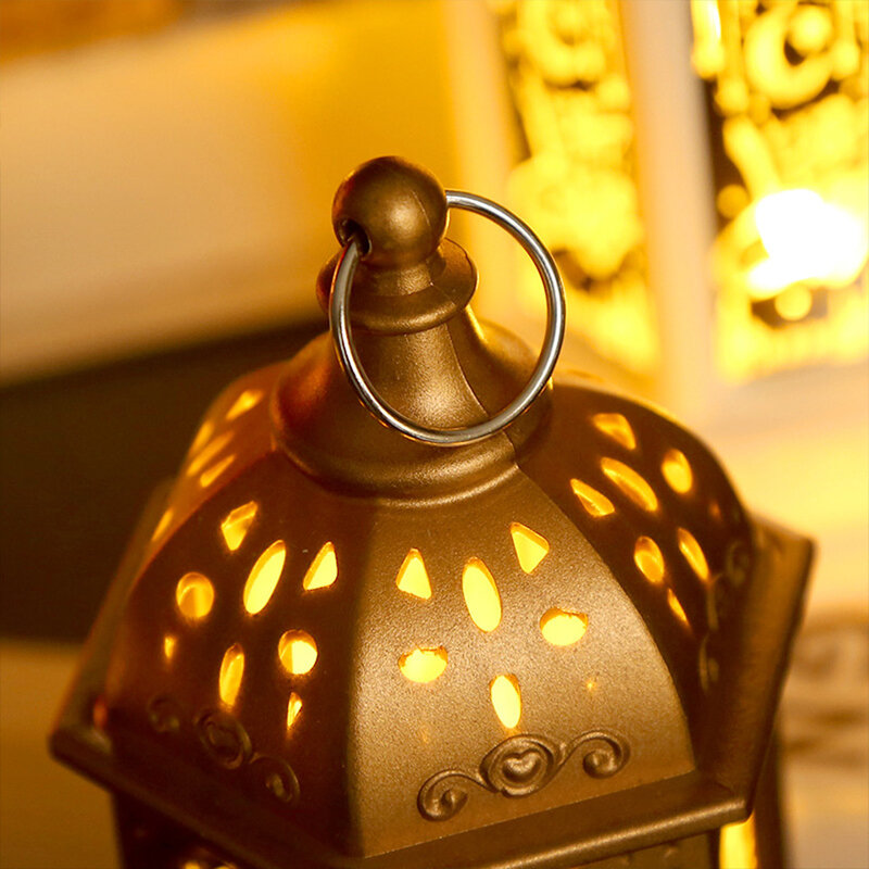 Eid Mubarak Decoration Lantern Portable Imitation LED Lights Hanging Lantern for Indoor Outdoor Ornaments