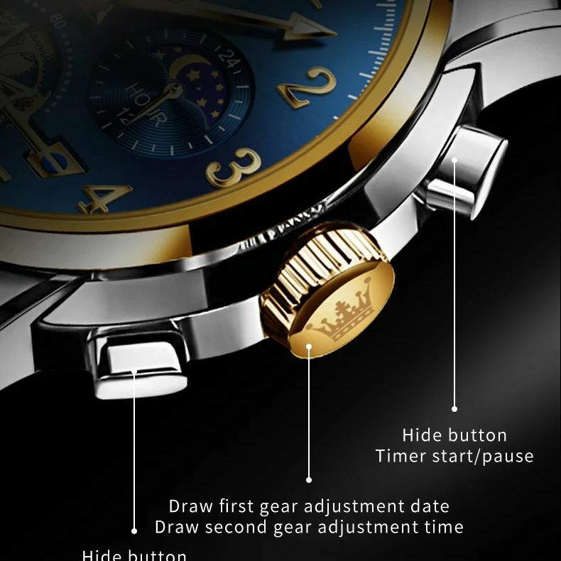 OLEVS-reloj de cuarzo para hombre, cronógrafo luminoso de acero inoxidable de alta gama, fase lunar, a la moda, 2900