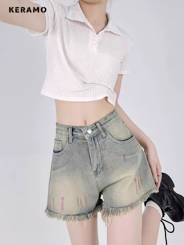 Harajuku Hotsweet vita alta 2000S pantaloncini di jeans blu moda donna Casual Sexy Slim Fit Y2K Street nappe Printting Short