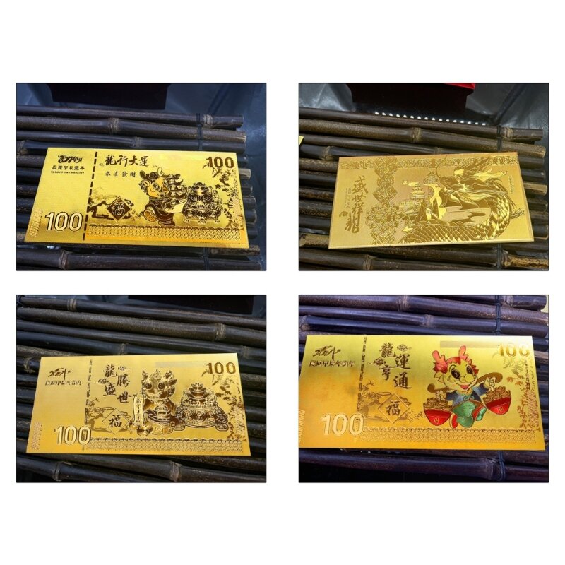 4 個 2024 中国新年のドラゴン黄金箔コインコレクション封筒香港宝ギフトラップバッグマネーポケット春の結婚式用