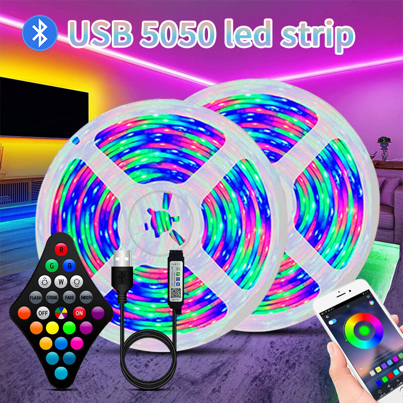 1m-30m USB-LED-Streifen Lichter 5050 RGB App-Steuerung Farbwechsel Lichter mit 24 Tasten Remote-Modus für Raum dekoration Bluetooth-TV
