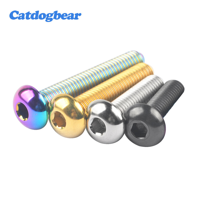 Catdogbear Titanium Bolt M5/M6x8 10 12 15 16 18 20 25 30mm Half Round Head Hex Screw for Bicycle Bottle Cage