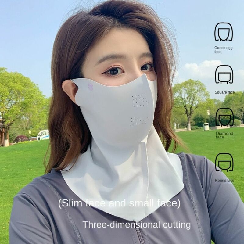 Masker Wajah wanita, pelindung wajah sutra es tipis bernapas Anti-UV tanpa jejak