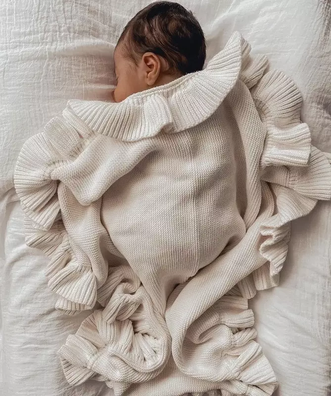 เด็กถักผ้าห่มทารกแรกเกิดผ้าหุ้มตัวเด็ก Ruffle ผ้าห่มเด็กวัยหัดเดินทารกผ้าปูที่นอนผ้านวมใหม่ Born ตะกร้าผ้าห่มรถเข็น
