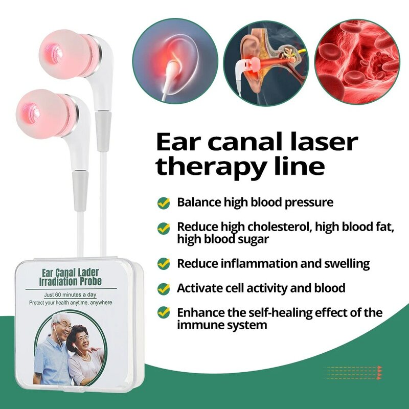 Thérapie au laser de l'oreille pour acouphènes, thérapie au laser LLLT, irradiation au laser, physiothérapie, bouchon d'oreille, tiendra te moyenne, surdité, traitement de l'hypertension