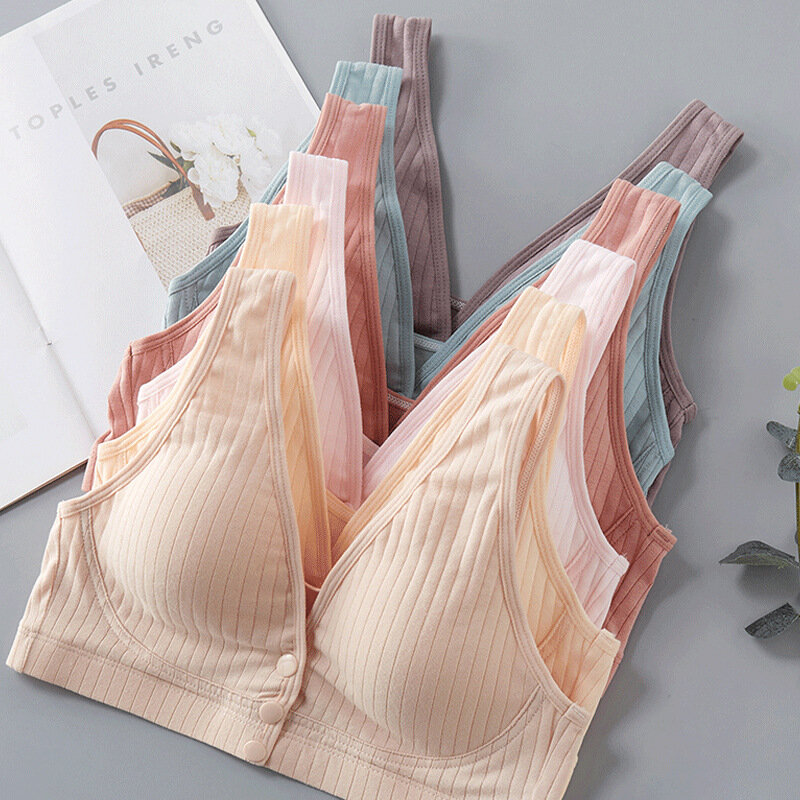 Soft Wire Free Nursing Bra Cotton Breastfeeding Maternity Suckling Button Brassiere for Pregnant Women Underwear Clothing