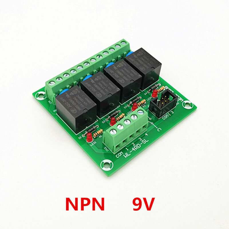 Módulo de interfaz de relé de potencia de 4 canales NPN Tipo 9V 15A, relé de JQC-3FF-9V-1ZS HF.