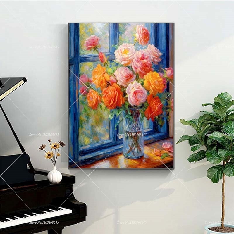 ภาพวาดติดเพชร5D ใหม่2024ภาพศิลปะดอกไม้ที่น่าสนใจดอกกุหลาบดอกทานตะวันดอกทิวลิปบานเจาะเต็มห้องรับแขกห้องนอนตกแต่งบ้าน
