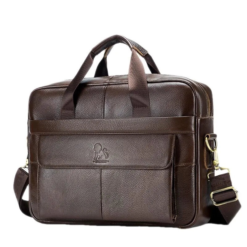 Tas kantor kulit asli bisnis pria, tas jinjing mewah kapasitas besar 14 "tas Laptop Vintage untuk pria