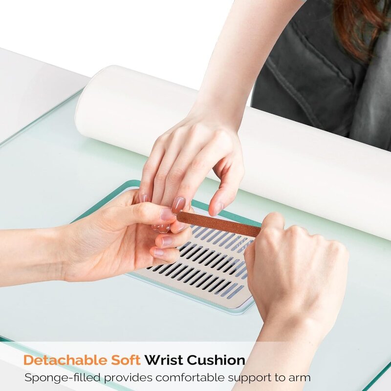 Mesa de manicure Nail Desk para Nail Tech Glass Top e Wrist Rest Suprimentos de salão de beleza Decor Workstation Resistente à acetona