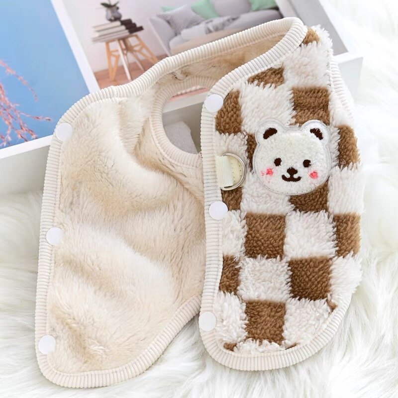Vestiti invernali per cani e gatti con fibbia Sweet Bear Print Pet peluche maglione per cani di piccola taglia Pomeranian Chihuahua Puppy Button Jacket