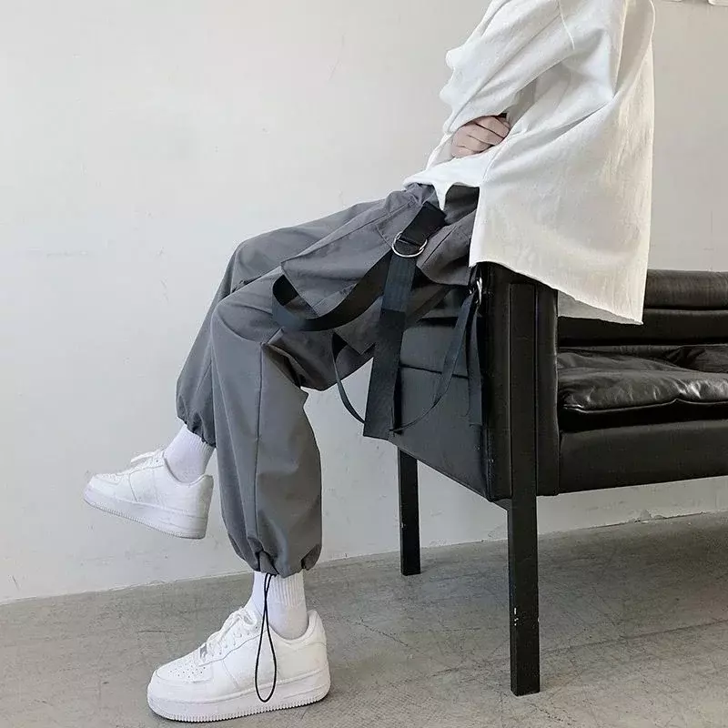 Pantaloni uomo pantaloni Cargo elasticizzati per uomo impilati grigio autunno Nylon nuovo in estetica Techwear Spandex stile coreano Regular Fit