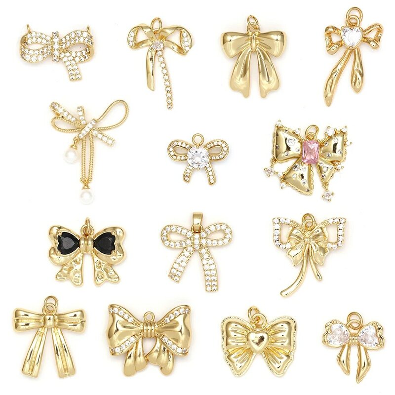 Copper Bowknot Charms 18K Gold Plated For Jewelry MakingNecklace Pendants Brooch Hairclip Decor Accessories