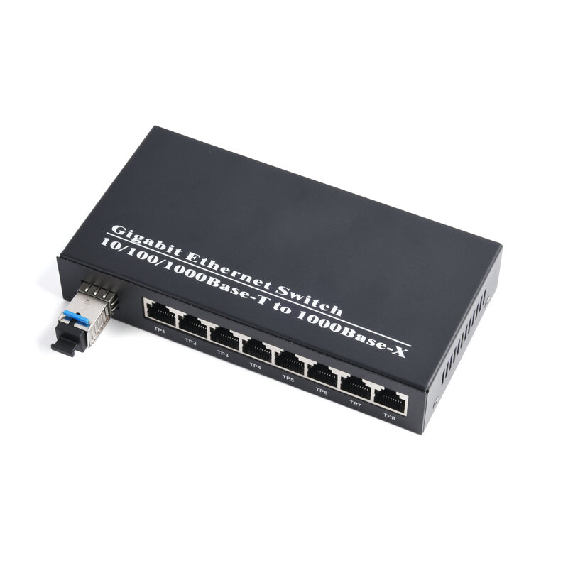 1PCS Gigabit SFP Media Converter 1 SFP to 8 RJ45 Transceiver 10/100/1000M Fiber Optic Switch With 3KM/20KM LC/SC SFP Module