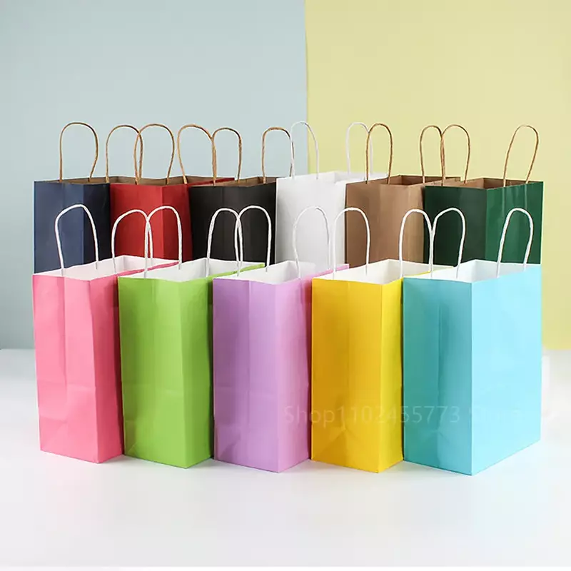 Bolsa de papel Kraft con asas, bolsa reciclable multifunción para compras, 5/10/20/30 piezas