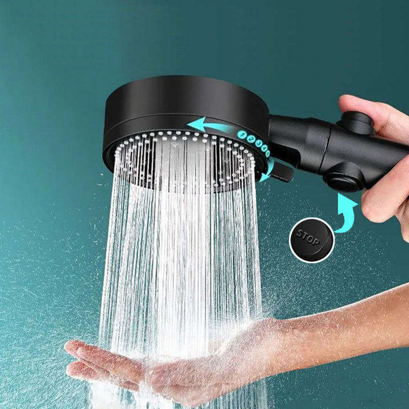 5 Mode Adjustable High Pressure Shower One-key Stop Water Massage Shower Head Water Saving Black Shower Bathroom Accessories