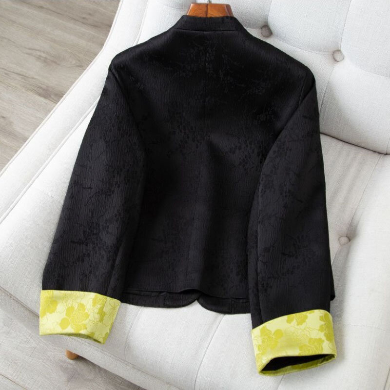 여성용 단추 짧은 재킷, 우아한 루즈 긴팔, 중국 자카드 코트, 상의, 용수철 가을, 2024 신상