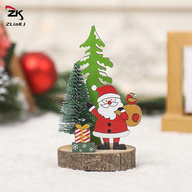New Christmas Tree Santa Claus Desktop Decoration Wooden Xmas Snowman Ornament 2023 New Years Party Gifts