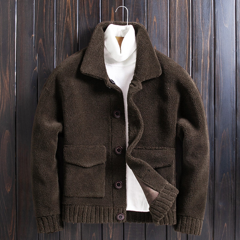 Мужская Двухсторонняя куртка из натуральной шерсти, теплая короткая куртка с овчиной, Повседневная Верхняя одежда для зимы, 2022