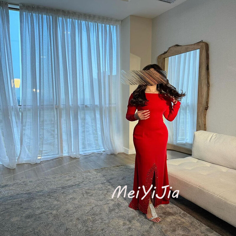Meiyijia  Evening Dress Saudi LongSleeves Elegant Sequins Scoop Neckline  Arabia  Sexy Evening Birthday Club Outfits Summer 2024