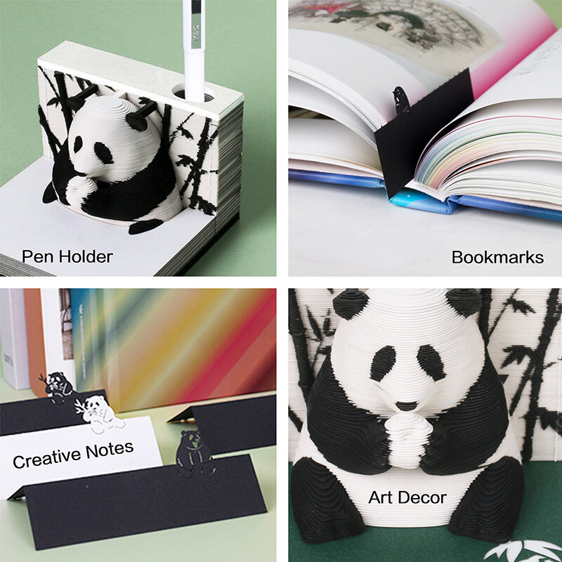 Omoshiroi blok 3D kalendarz papier sztuka 2024 Panda 3D notatnik notatki bloki 3D Kawaii kartki samoprzylepne prezent na Boże Narodzenie urodziny