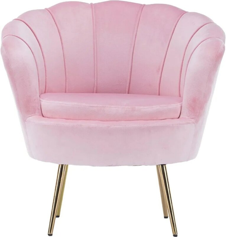 Kid's Chair Circular Tufted Accent Chair Faux Velvet with Gold Legs Pink Childrens Furniture in White