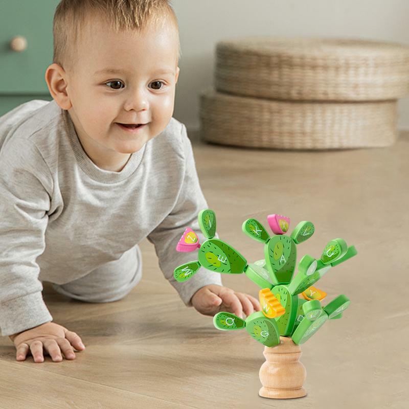 Деревянная игрушка для детей, разноцветные буквы, когнитивные Ранние обучающие игрушки, лоскутный кактус, балансирующая игрушка для малышей и малышей
