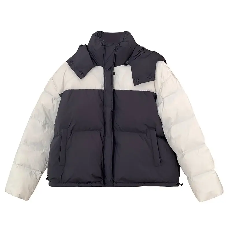 女性のためのアヒルの羽の冬のジャケット、フード付きコート、短いアウターウェア、アメリカのストリートウェア、グレーのコート、女性のファッション、y2k