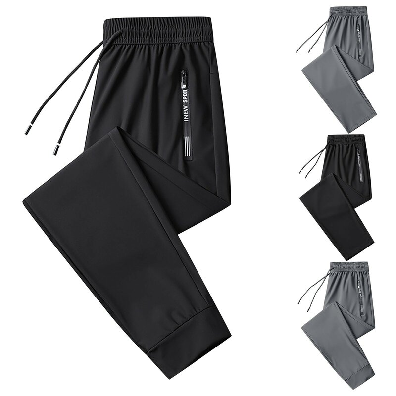 Modne męskie luźne spodnie sportowe z lodem jednokolorowe prostota wysoki pas ze sznurkiem spodnie typu Casual z kieszenią
