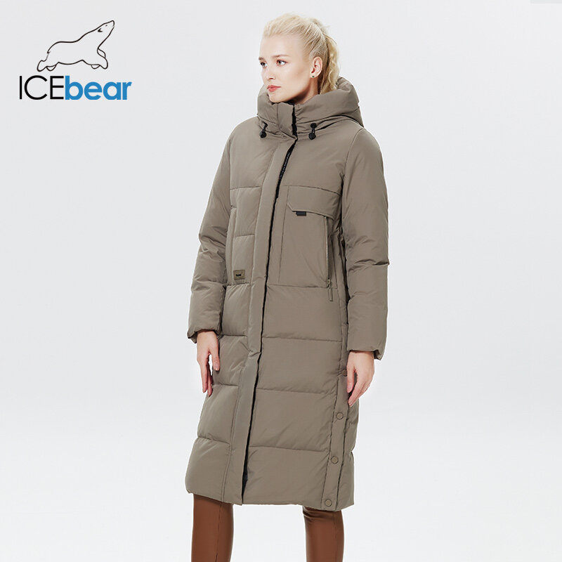 ICEbear 2023 Зимняя женская Верхняя Одежда Парка Супер Длинная теплая И ветрозащитная хлопчатобумажная куртка На Молнии Зимние куртки GWD22598I