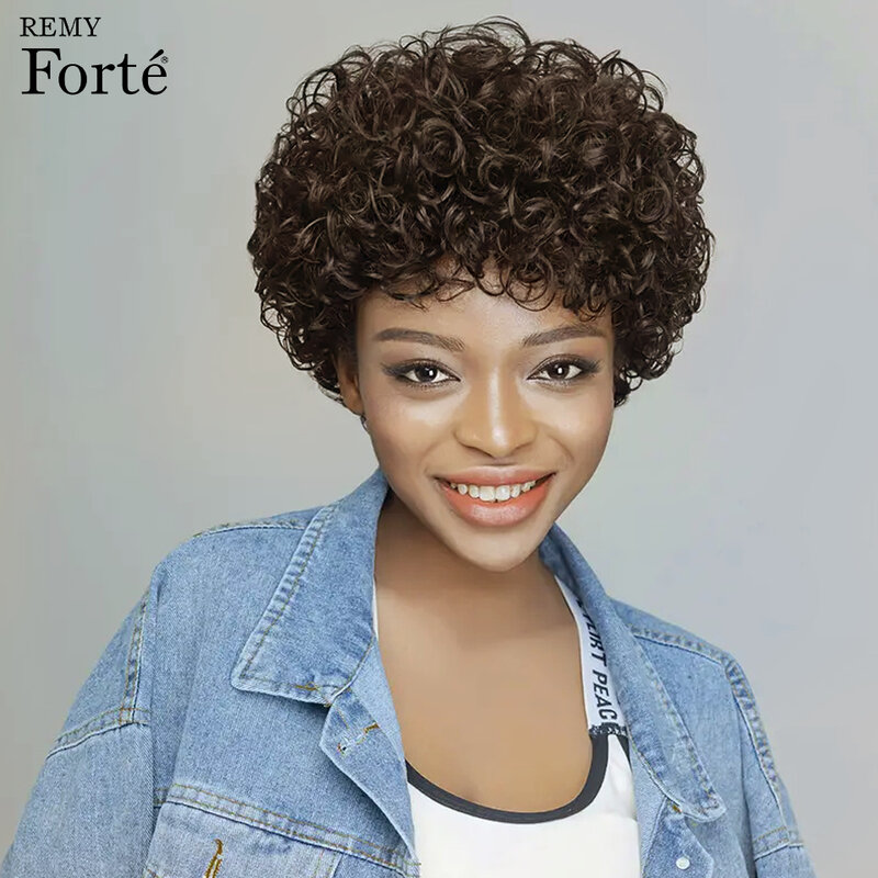 Perucas encaracolados perversos do Afro Bob para mulheres negras, cabelo humano curto, máquina completa feita, cabelo de Remy
