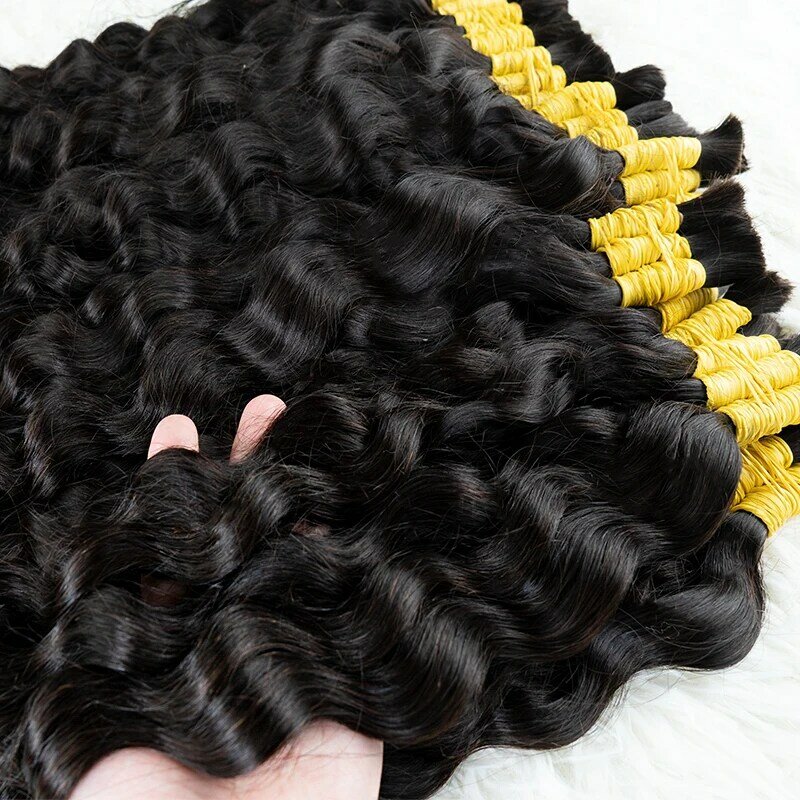 Extensiones de cabello humano brasileño Remy, mechones de onda profunda para trenzado, rizado birmano, sin trama, 12a, 100 g