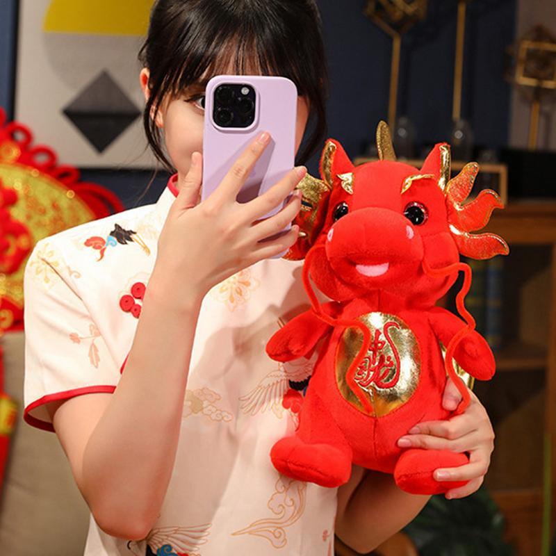 Poupées en peluche Dragon Zodiac pour la décoration de la fête à la maison, peluche douce, rouge, confortable, chanceux, nouvel an chinois