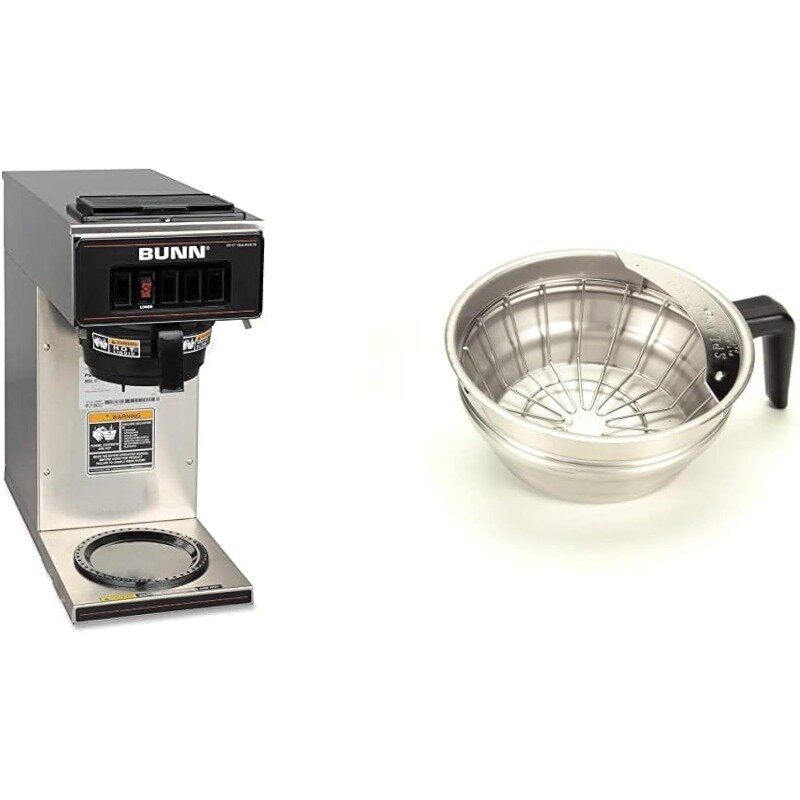 Zaparzacz do kawy BUNN 13300.0001 VP17-1SS z 1 podgrzewaczem, ze stali nierdzewnej, srebra, standardowego i 20216.0000 zestawu lejkowego