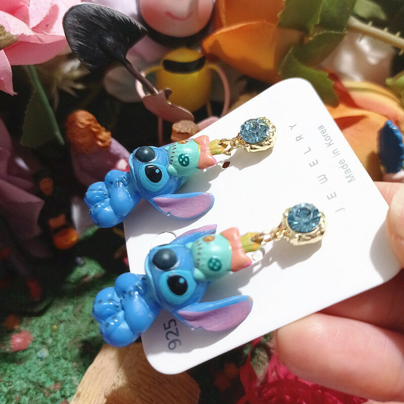 Disney Cartoon Lilo & Stitch Dangle Earrings Kawaii Resin Stitch Enamel Pendant Earrings Handmade Jewelry Fashion Birthday Gift