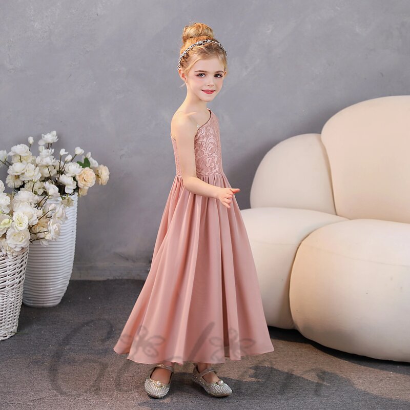 One-Shoulder Chiffon Junior Bridesmaid Dress For Kid Prom Night Wedding Ceremony Birthday Party Banquet Pageant Show Celebration